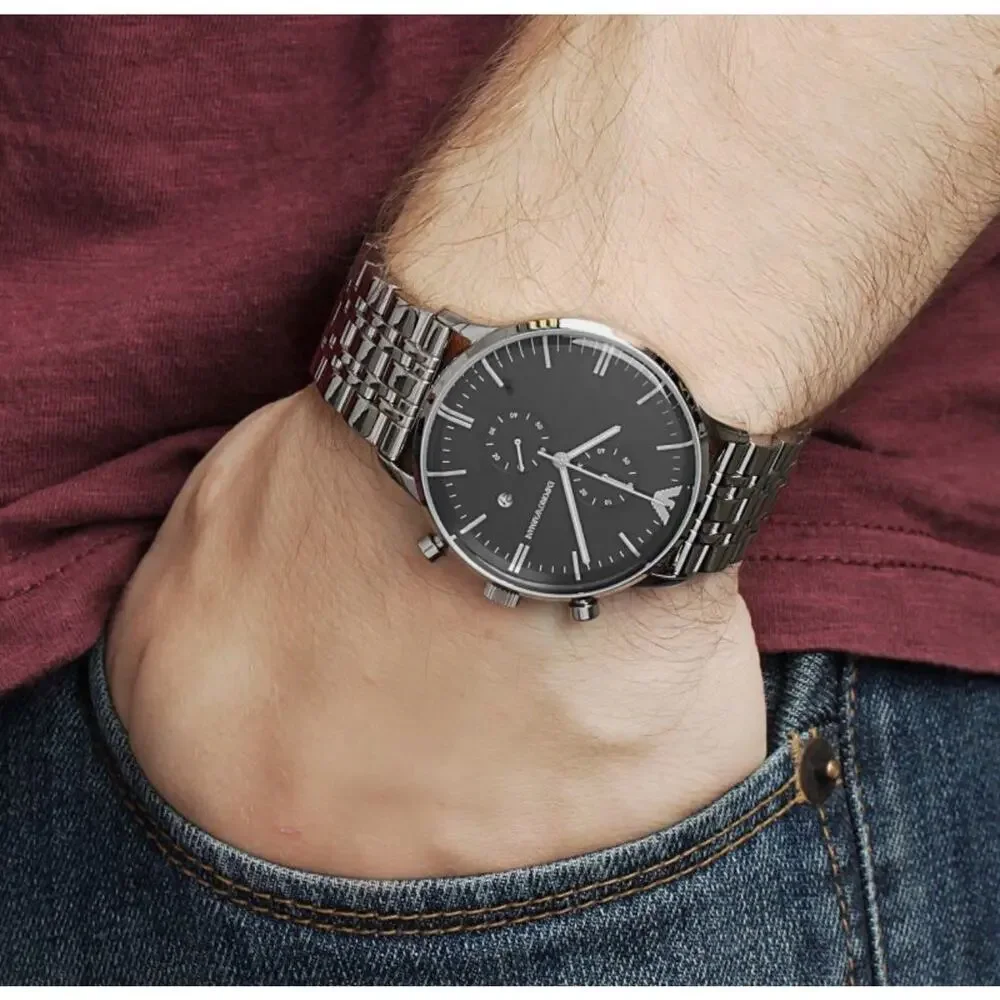 Emporio Armani Watch Gianni AR1648 Silver/Blue Chronograph Men’s Quartz New (B)